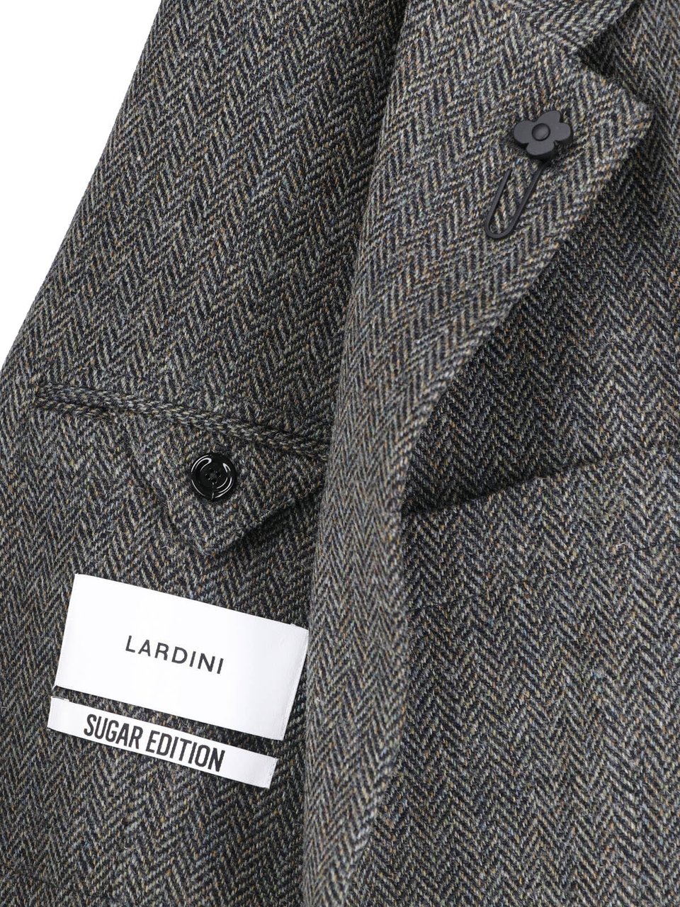 Lardini Grey Wool-Blend Herringbone Single Breasted Blazer Grijs