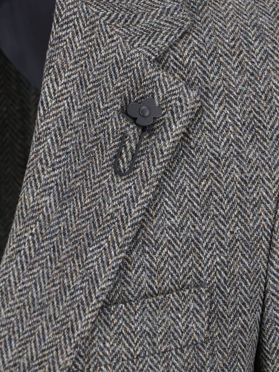 Lardini Grey Wool-Blend Herringbone Single Breasted Blazer Grijs