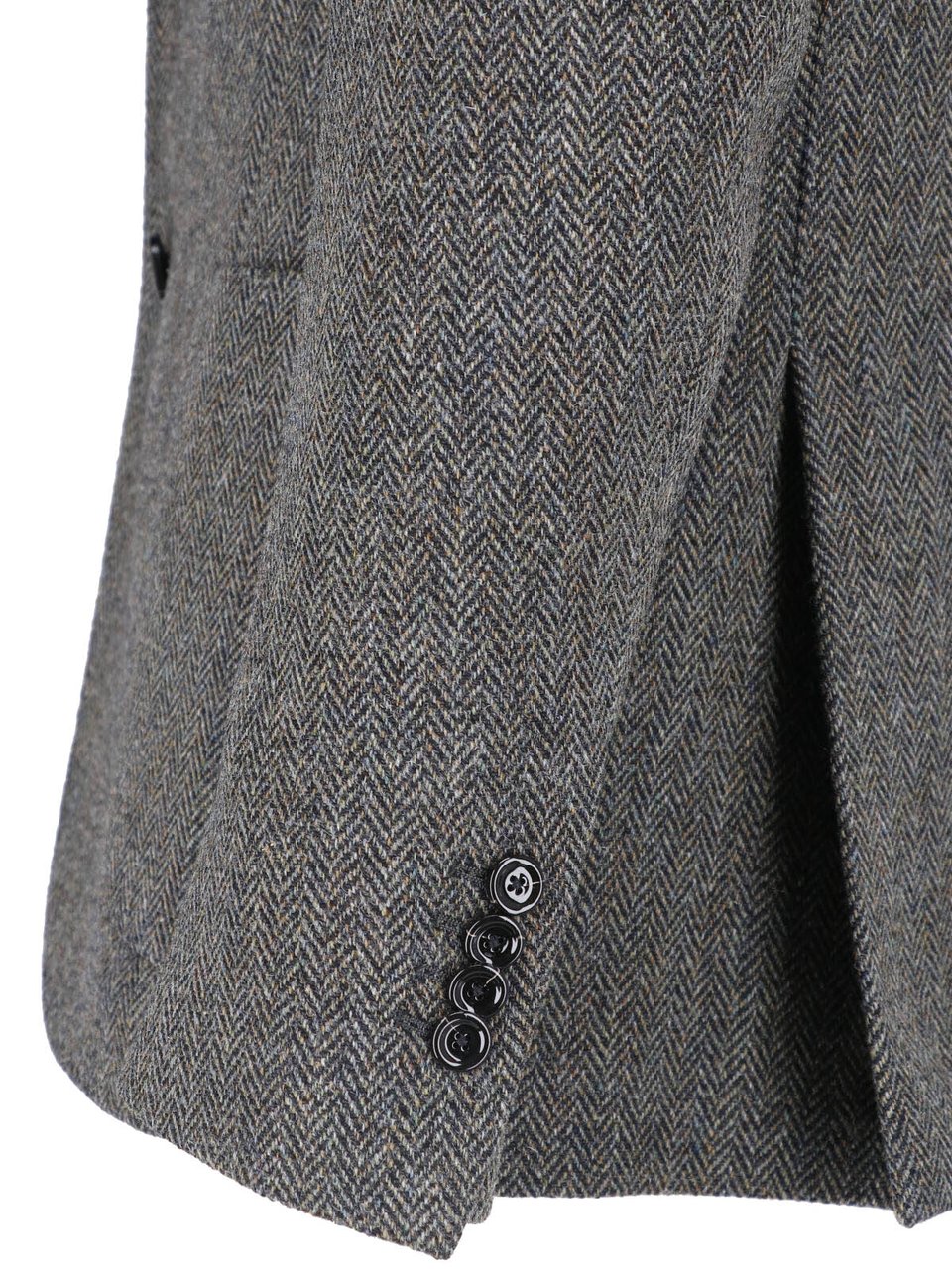 Lardini Grey Wool-Blend Herringbone Single Breasted Blazer Grijs