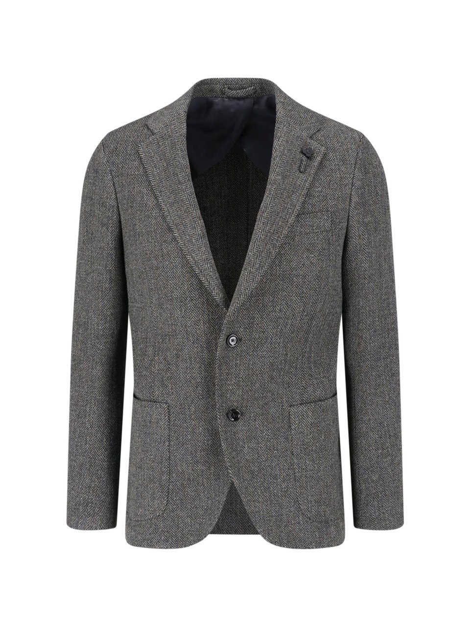 Lardini Grey Wool-Blend Herringbone Single Breasted Blazer Grijs