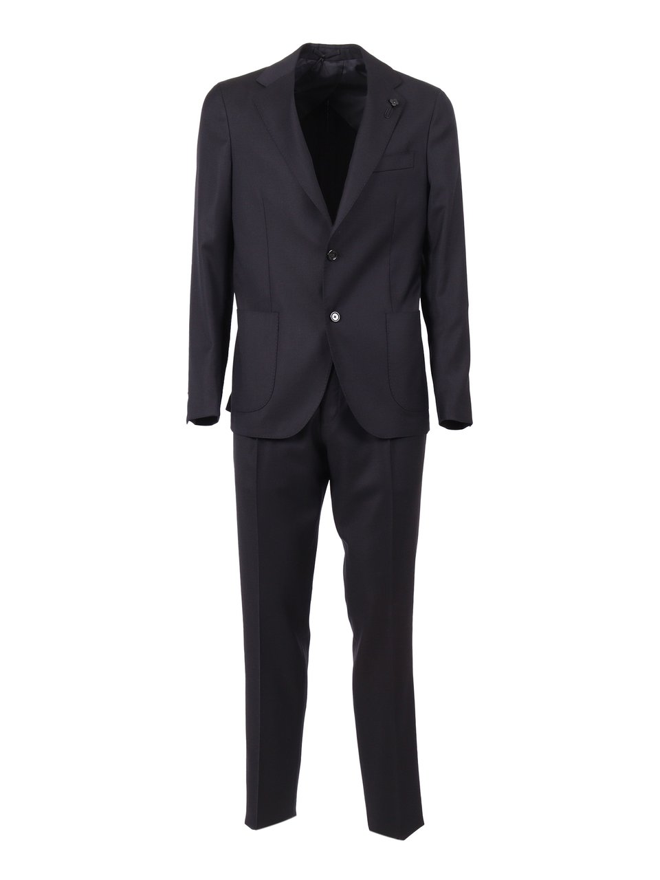 Lardini Tailored Black Suit with Notch Lapels and Tapered Fit Zwart