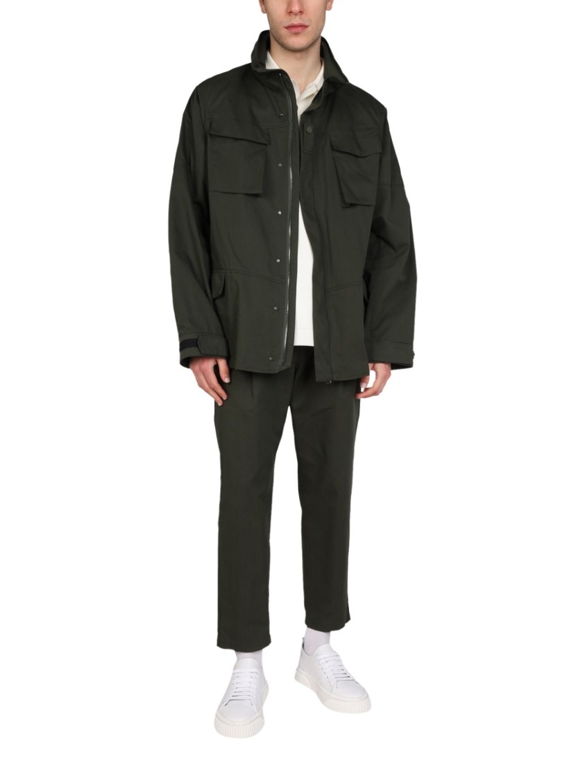 Lardini Structured High Neck Jacket With Button Zwart