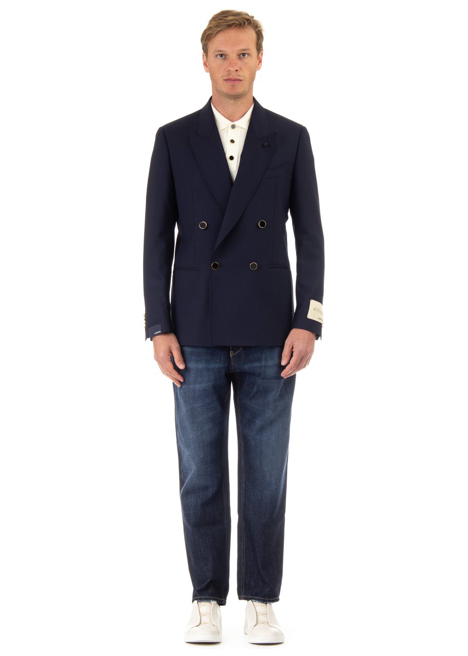 Lardini Attitude Line Double-Breasted Wool Jacket Zwart