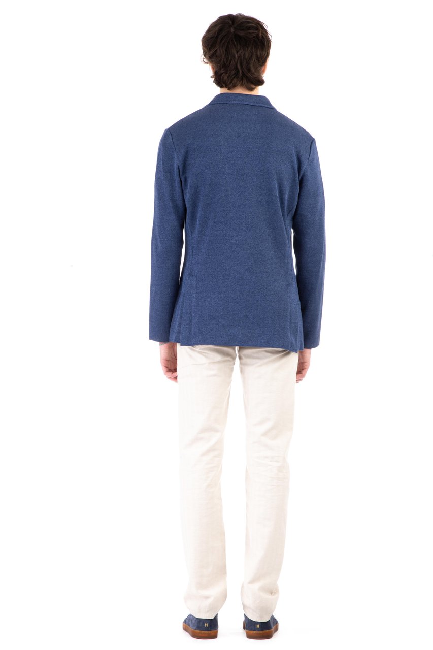 Lardini Linen-Cotton Knit Jacket Blauw