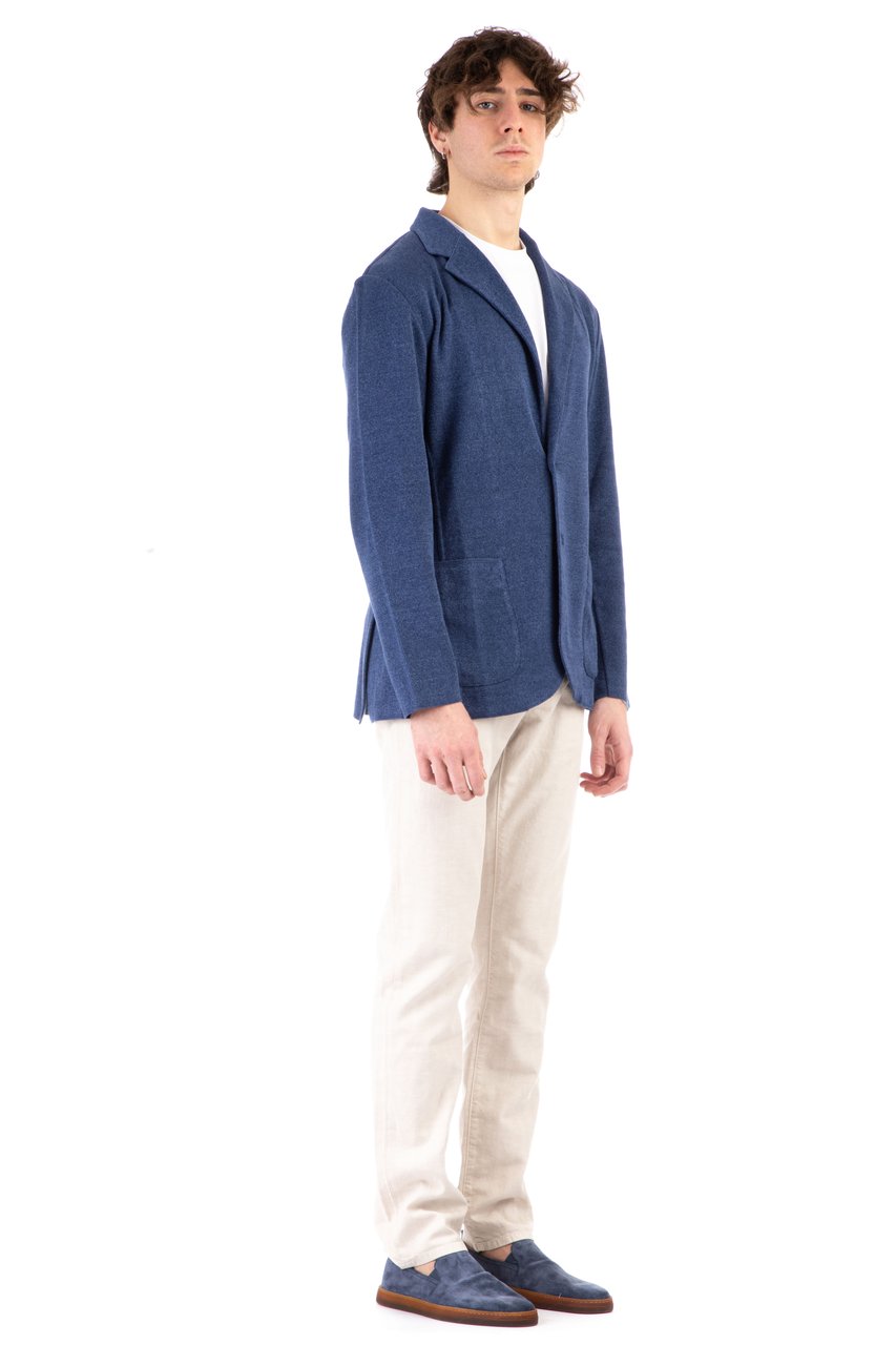 Lardini Linen-Cotton Knit Jacket Blauw