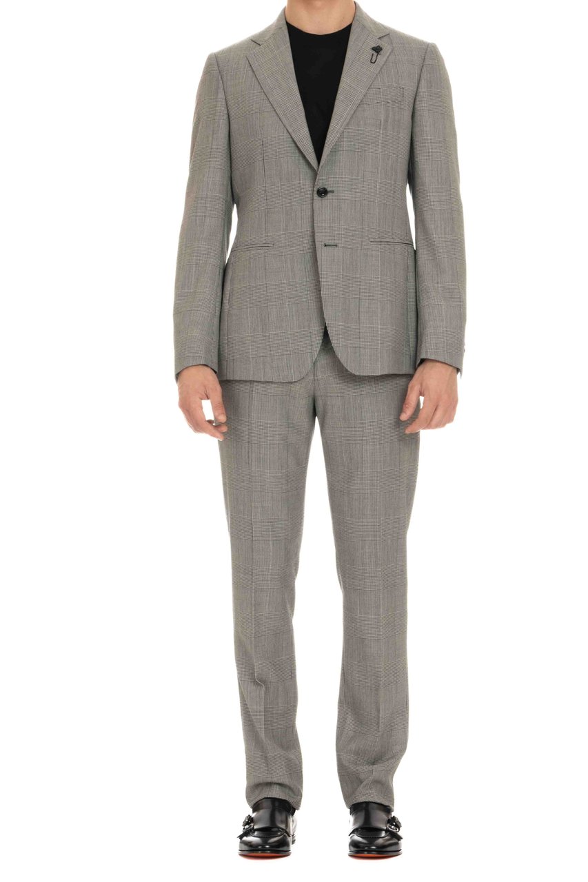 Lardini Prince of Wales Wool Suit Grijs
