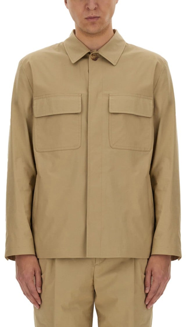 Lardini Structured Cotton-Blend Shirt Jacket Neutraal