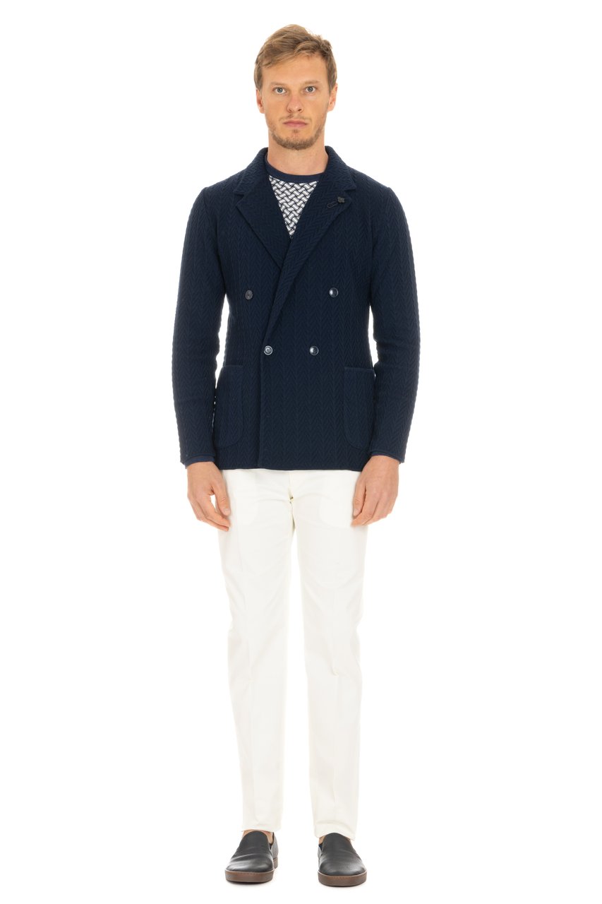 Lardini Double-Breasted Textured Fabric Blazer Zwart