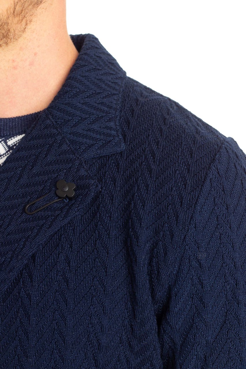 Lardini Double-Breasted Textured Fabric Blazer Zwart