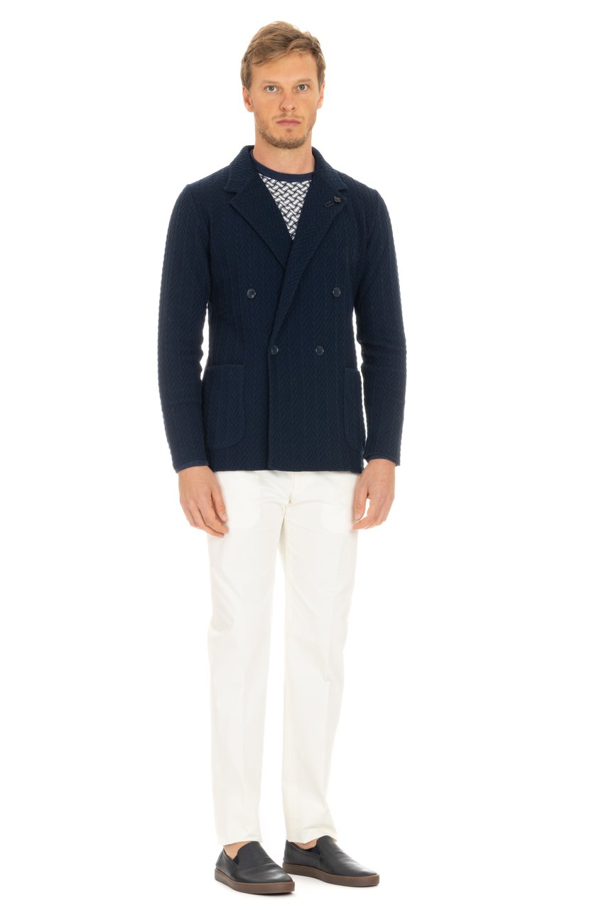 Lardini Double-Breasted Textured Fabric Blazer Zwart