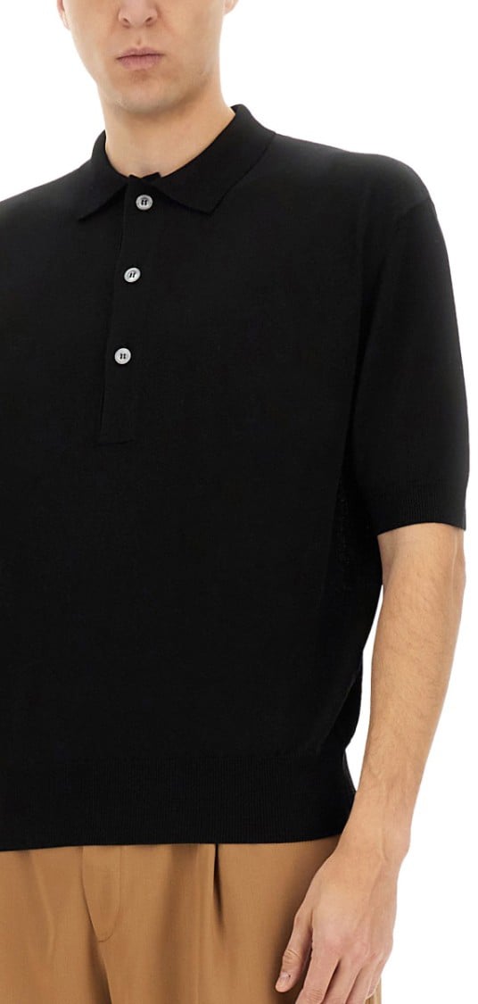 Lardini Classic Black Organic Cotton Polo Shirt Zwart