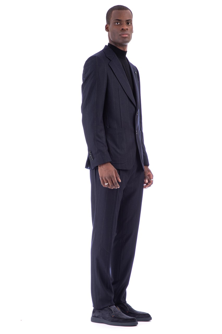 Lardini Pinstripe Wool-Cashmere Loro Piana Suit Attitude Line Zwart
