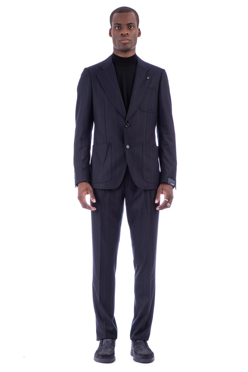 Lardini Pinstripe Wool-Cashmere Loro Piana Suit Attitude Line Zwart