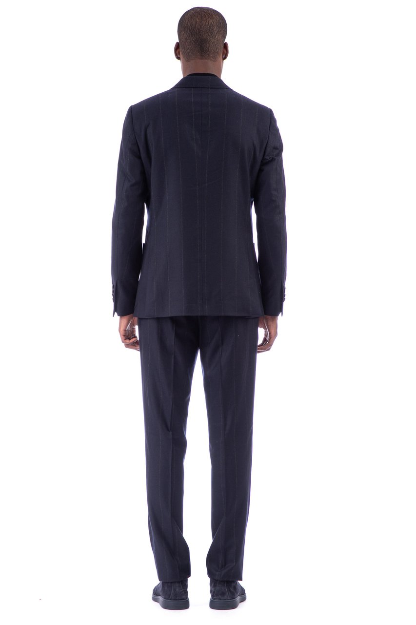Lardini Pinstripe Wool-Cashmere Loro Piana Suit Attitude Line Zwart