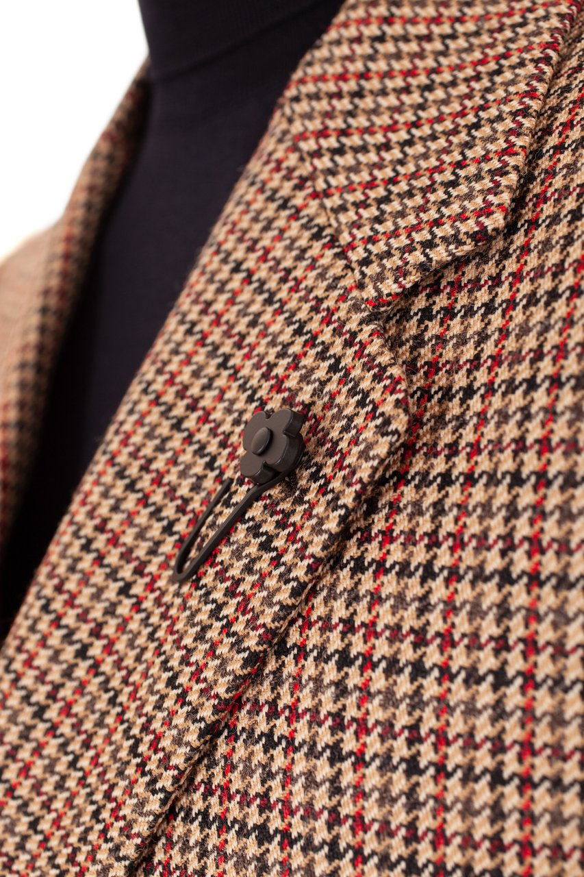 Lardini Double-Breasted Houndstooth Wool Jacket Bruin