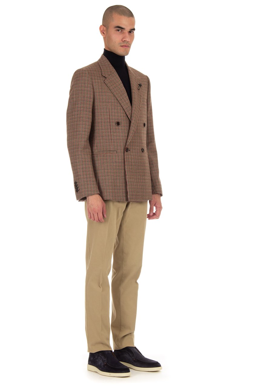 Lardini Double-Breasted Houndstooth Wool Jacket Bruin