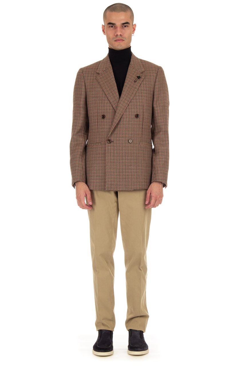 Lardini Double-Breasted Houndstooth Wool Jacket Bruin