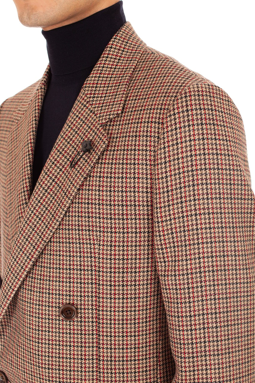 Lardini Double-Breasted Houndstooth Wool Jacket Bruin