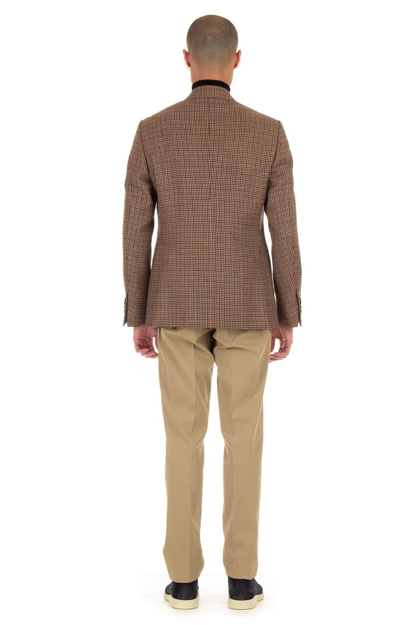 Lardini Double-Breasted Houndstooth Wool Jacket Bruin
