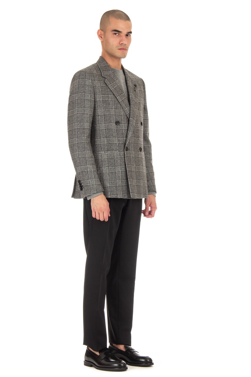 Lardini Double-Breasted Check Wool-Cashmere Jacket Grijs