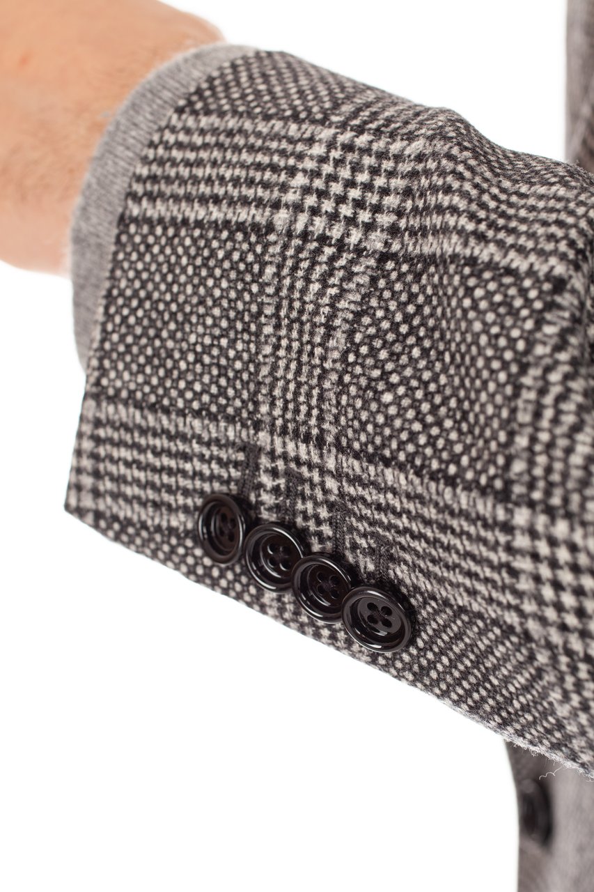 Lardini Double-Breasted Check Wool-Cashmere Jacket Grijs