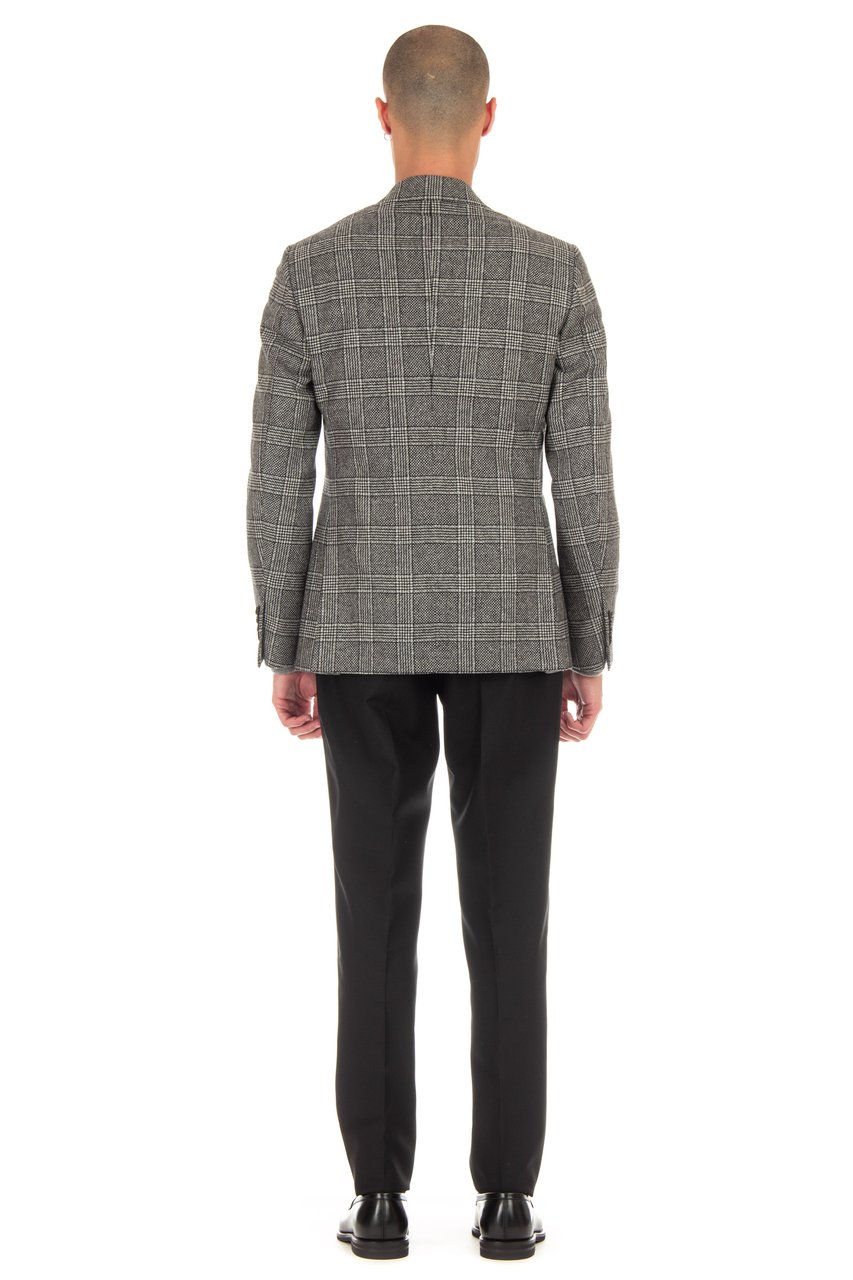 Lardini Double-Breasted Check Wool-Cashmere Jacket Grijs