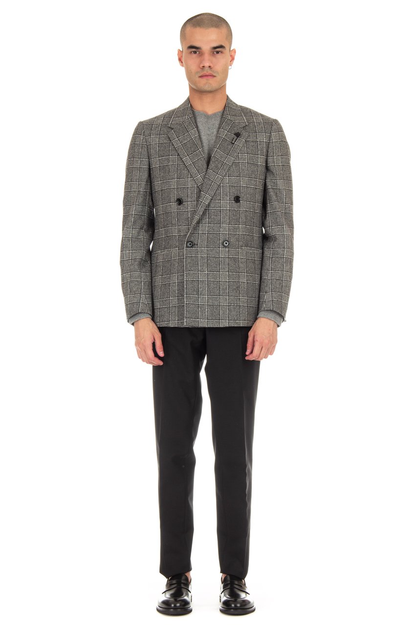Lardini Double-Breasted Check Wool-Cashmere Jacket Grijs