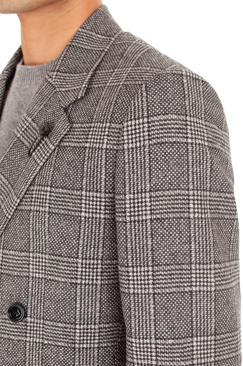 Lardini Double-Breasted Check Wool-Cashmere Jacket Grijs