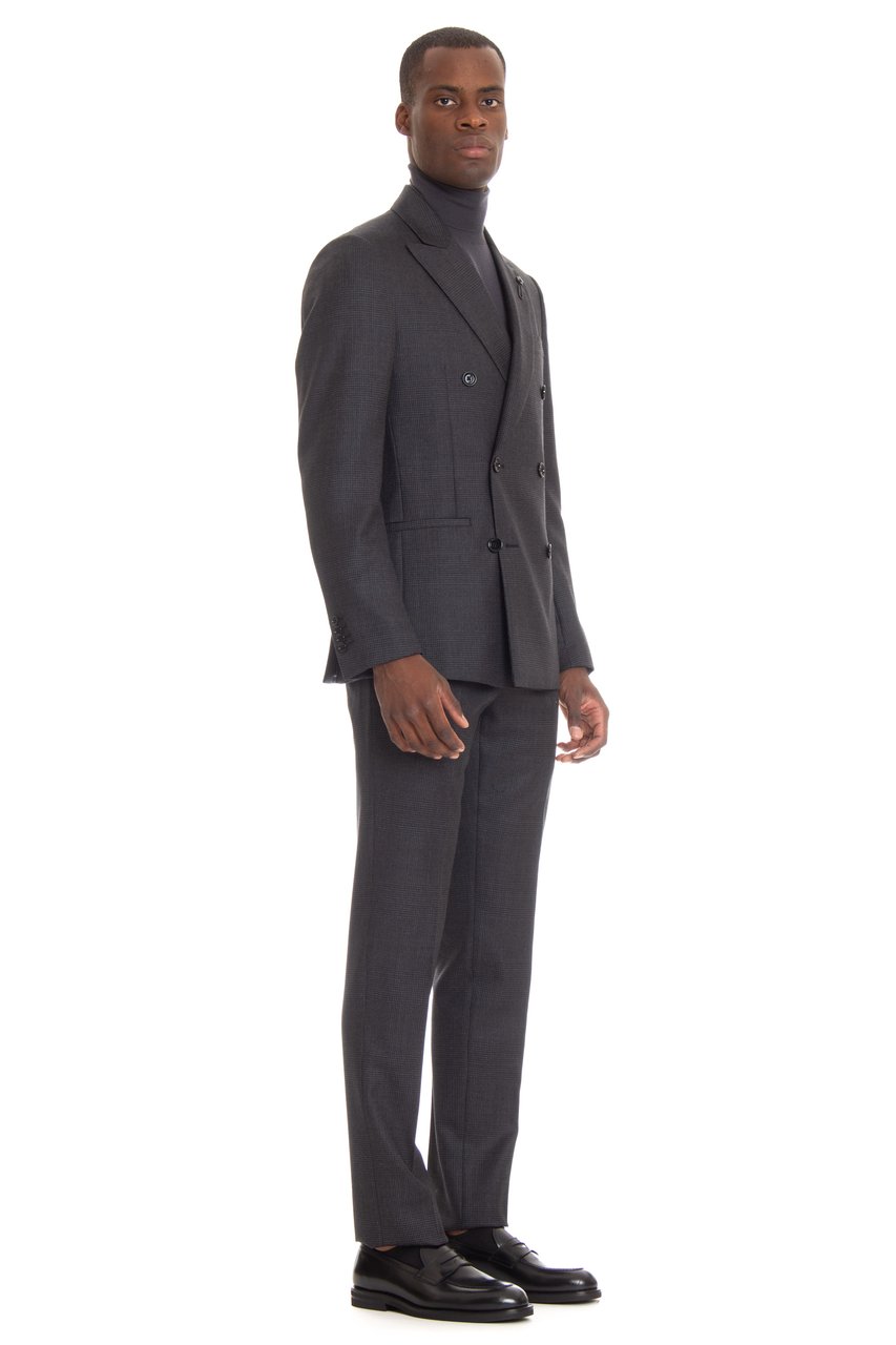 Lardini Double-Breasted Wool Check Suit Grijs