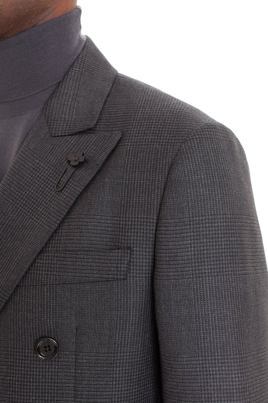 Lardini Double-Breasted Wool Check Suit Grijs