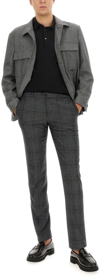 Lardini Grey Wool Shirt With Classic Collar Grijs