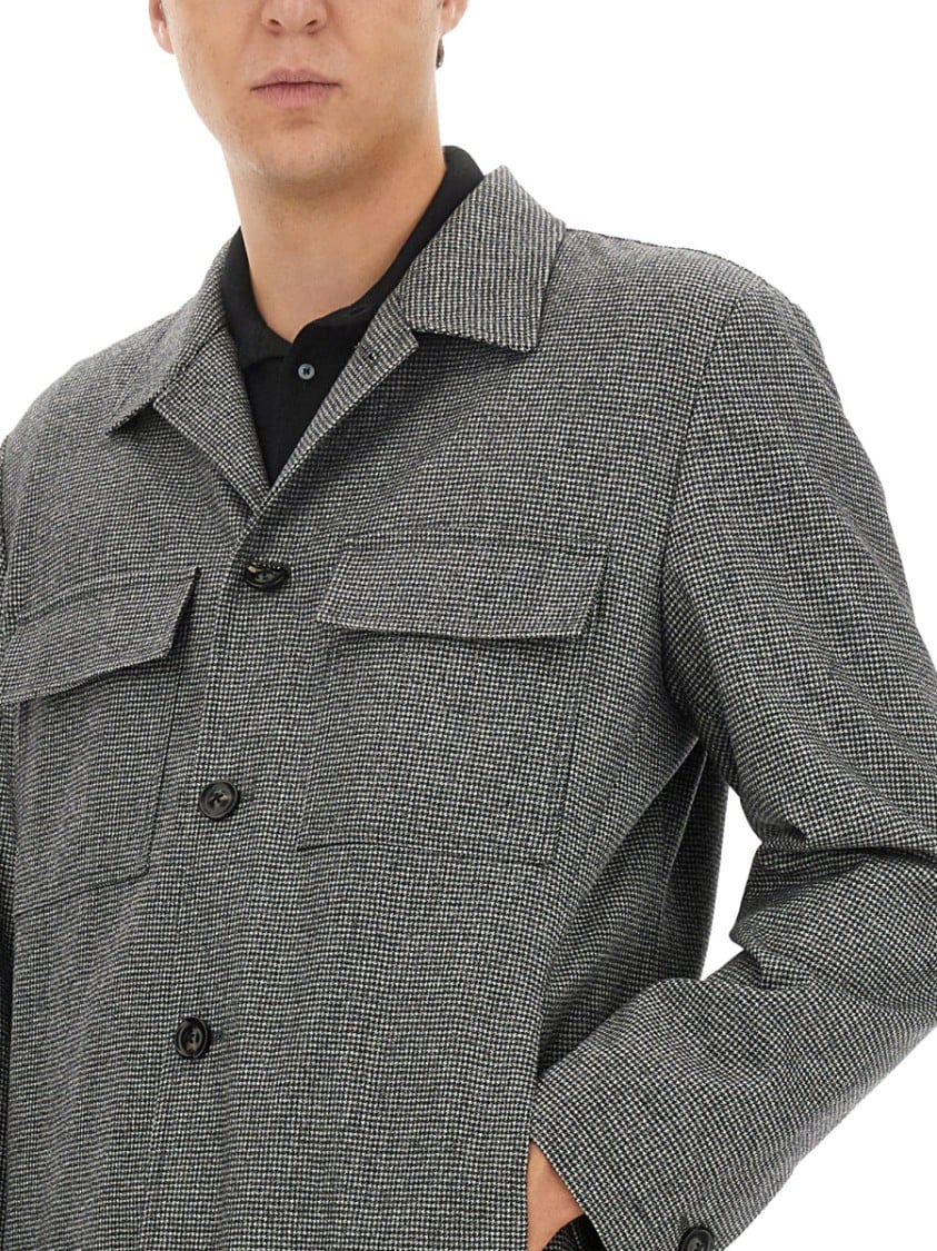Lardini Grey Wool Shirt With Classic Collar Grijs