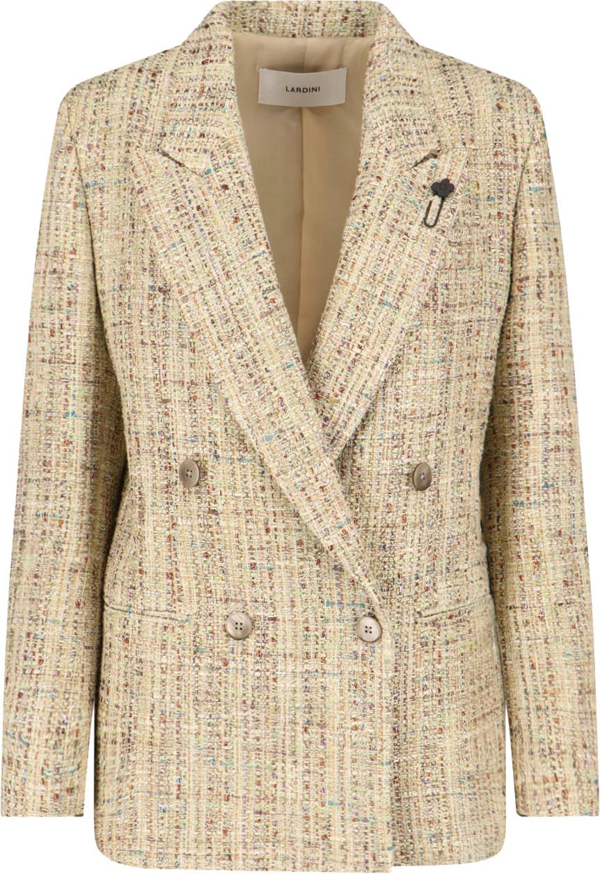 Lardini Double-Breasted Textured Tweed Jacket Neutraal