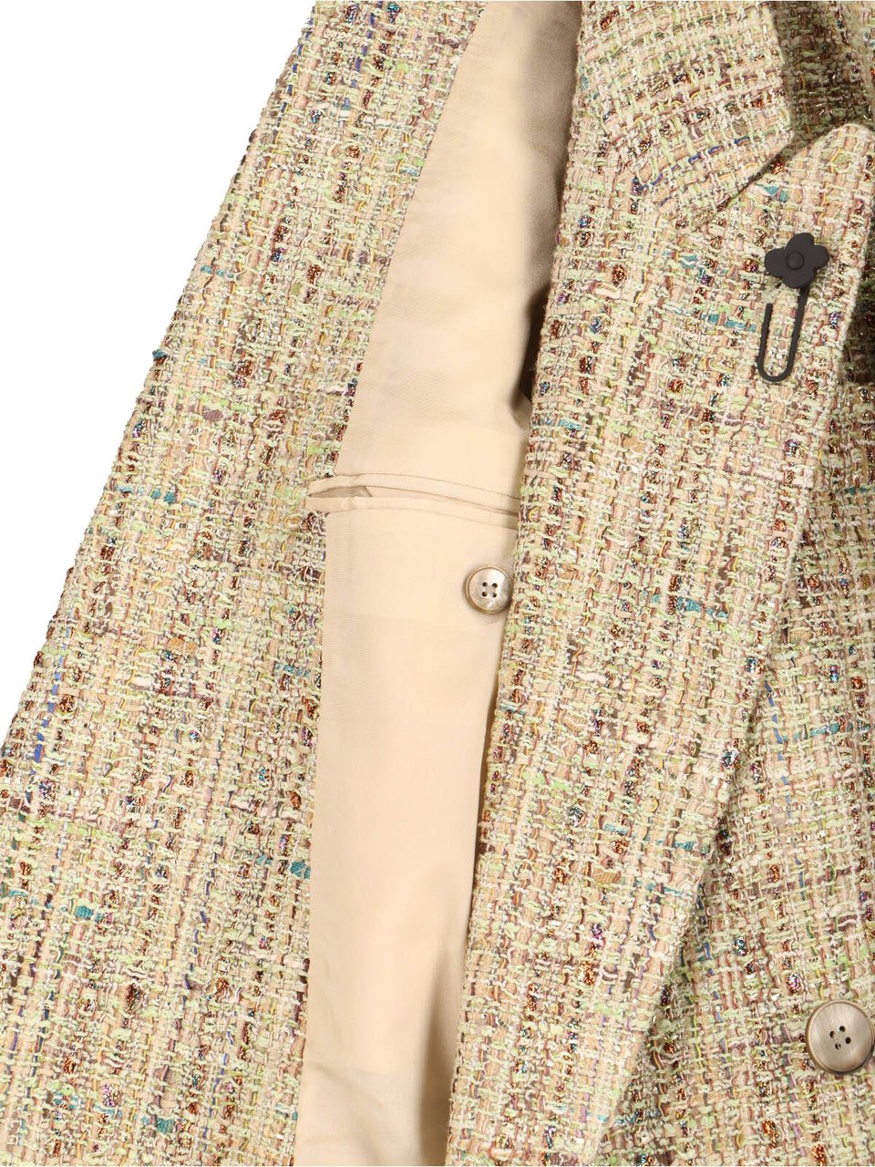 Lardini Double-Breasted Textured Tweed Jacket Neutraal