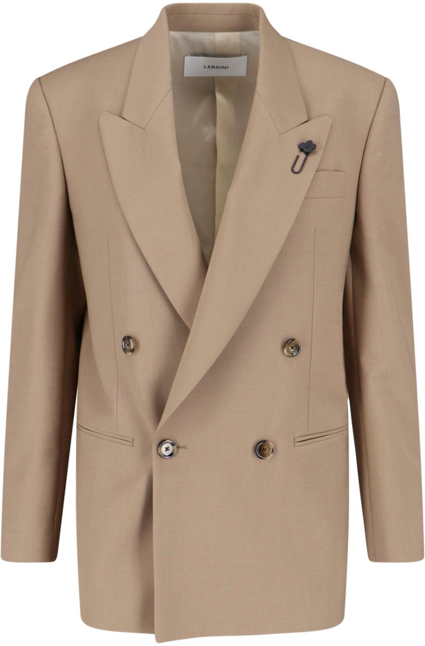 Lardini Beige Double-Breasted Wool Blend Blazer Neutraal
