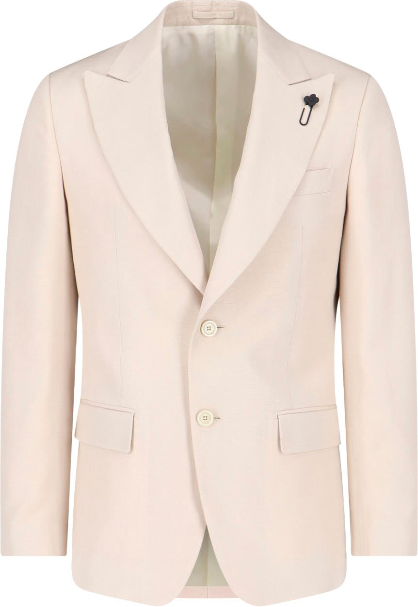 Lardini Cream Single-Breasted Viscose Blazer Neutraal