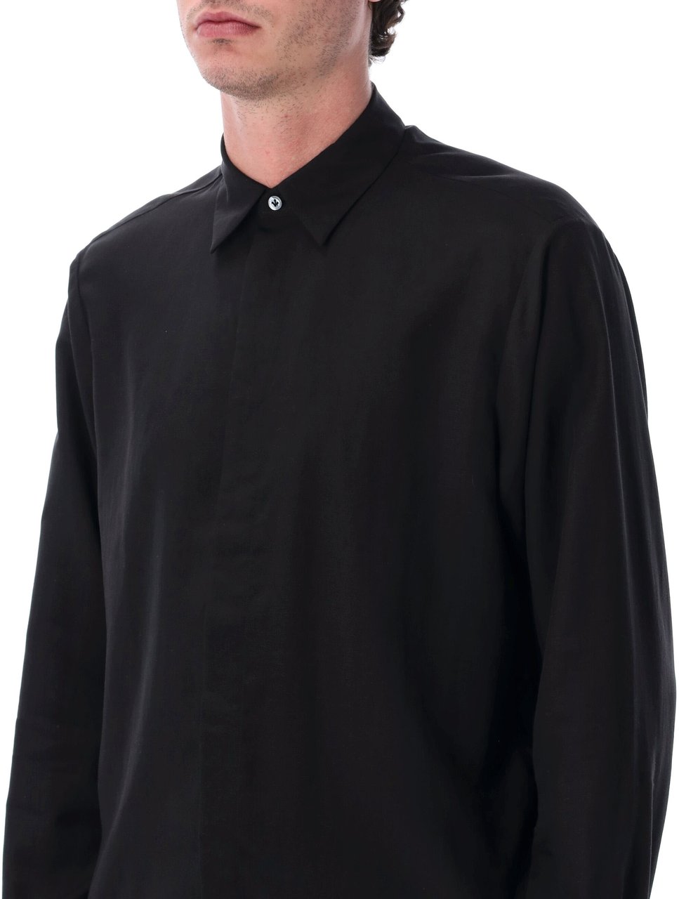 Lardini Lardini Oversized linen & lyocell shirt Zwart