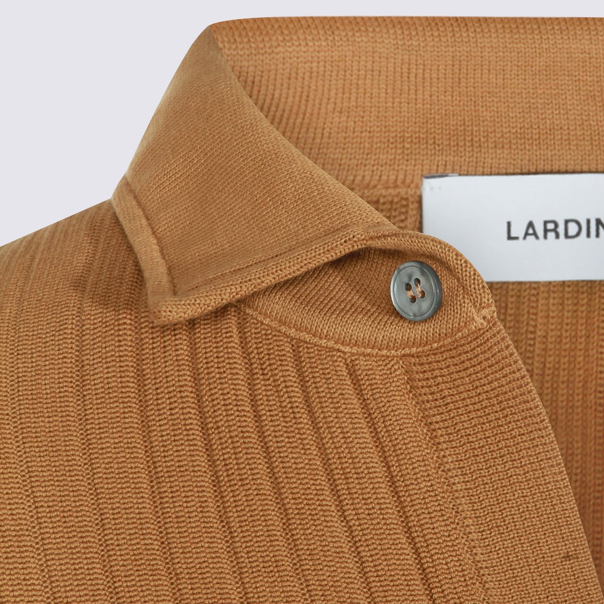 Lardini Short-Sleeve Ribbed Knit Shirt with Button-Down Front Bruin