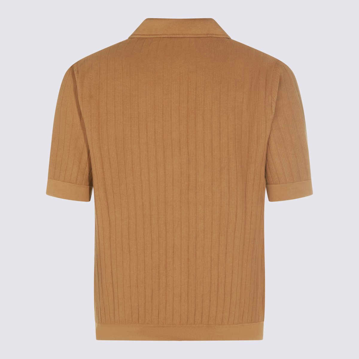 Lardini Short-Sleeve Ribbed Knit Shirt with Button-Down Front Bruin