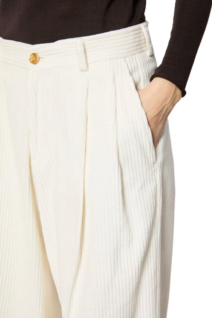 L.B.M 1911 High-Waist Wide-Leg Pants With Ribbed Texture Neutraal