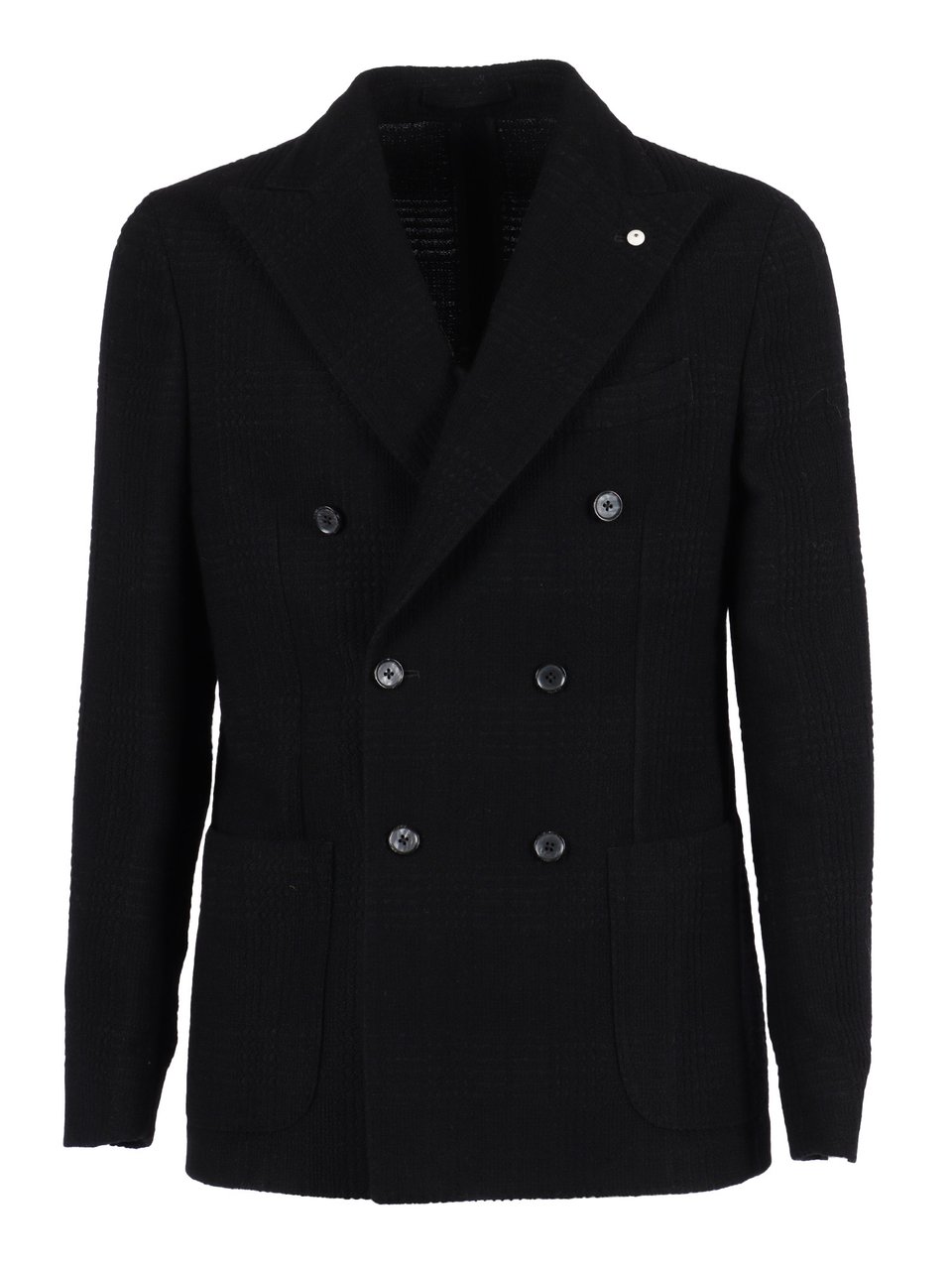L.B.M 1911 Black Double Breasted Checkered Jacket Zwart