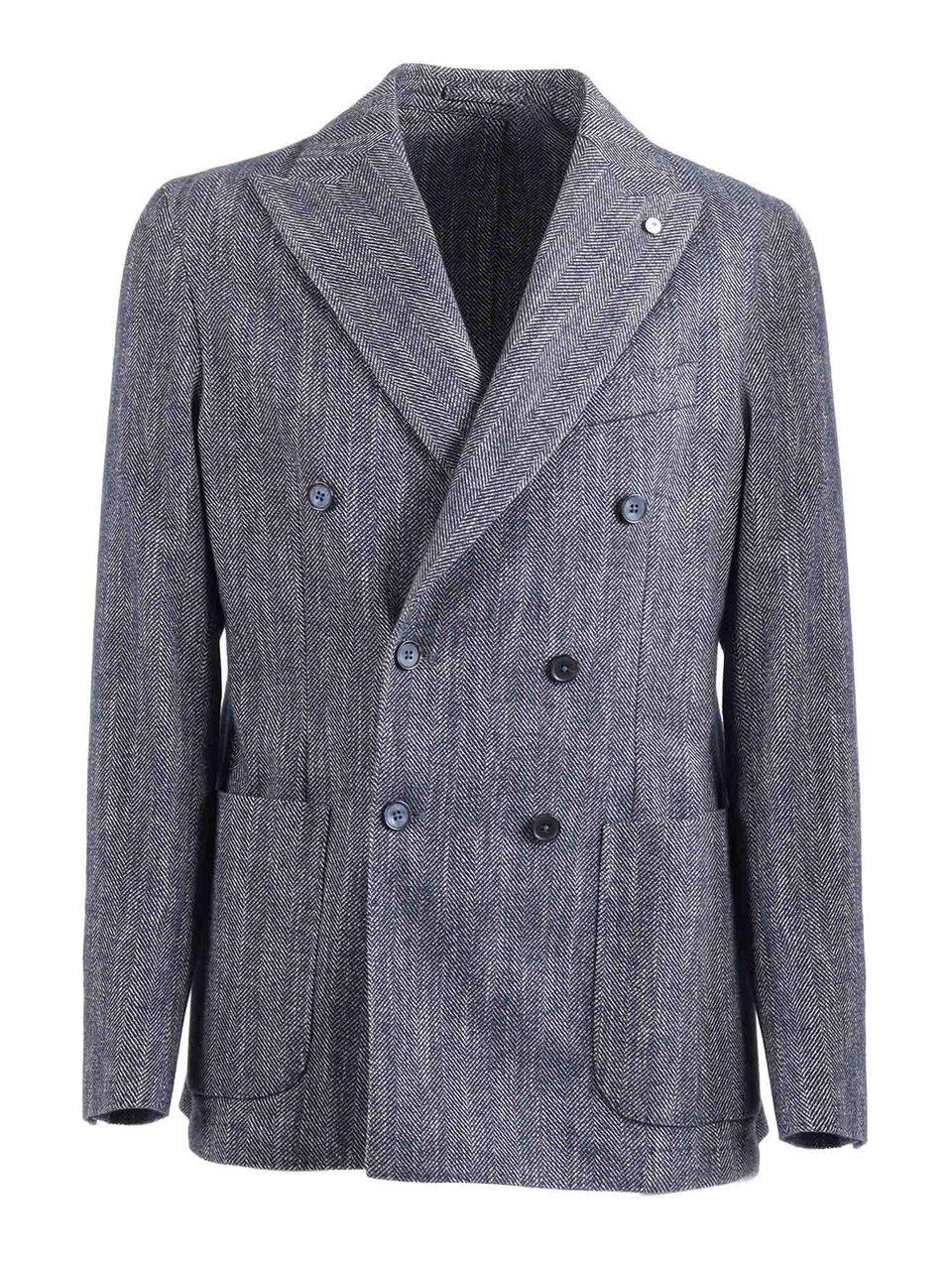 L.B.M 1911 Textured Double Breasted Cotton Jacket Grijs