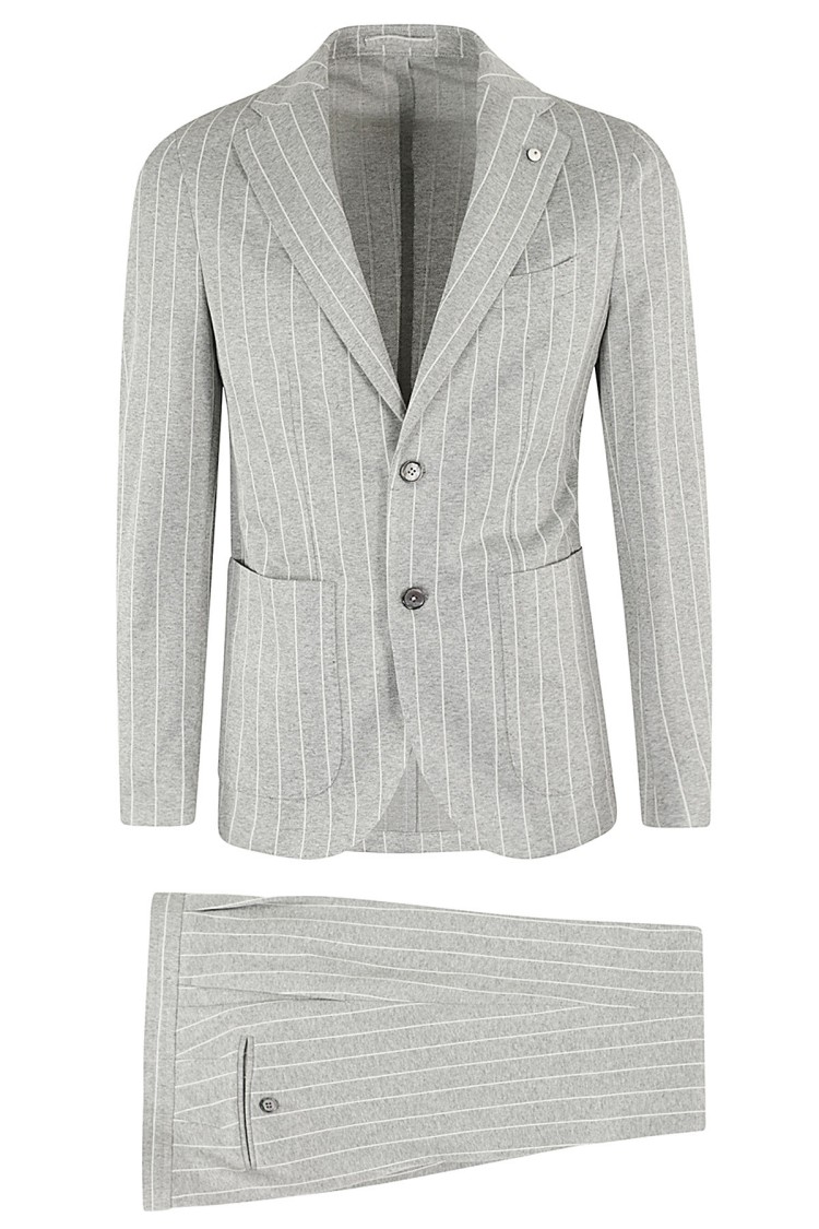 L.B.M 1911 Pinstripe Suit With Structured Blazer Grijs