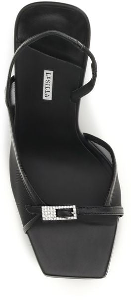 LE SILLA Black Calf Leather Bos Taurus Stiletto Heel Sandals Zwart