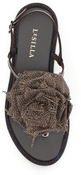 LE SILLA Brown Calf Leather Bos Taurus Flat Sandals Bruin