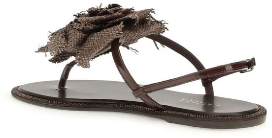 LE SILLA Brown Calf Leather Bos Taurus Flat Sandals Bruin