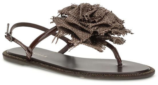 LE SILLA Brown Calf Leather Bos Taurus Flat Sandals Bruin