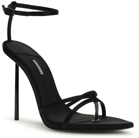 LE SILLA Black Silk Stiletto Heel Sandals Zwart