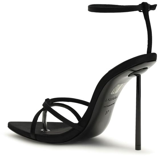 LE SILLA Black Silk Stiletto Heel Sandals Zwart