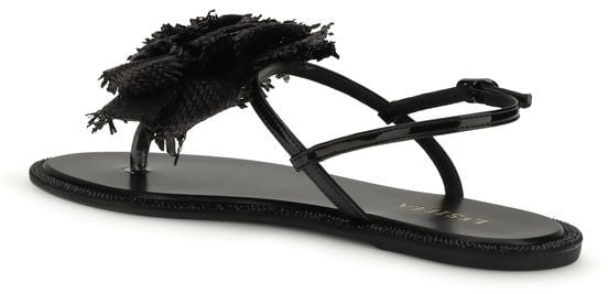 LE SILLA Black Calf Leather Bos Taurus Flat Sandals Zwart